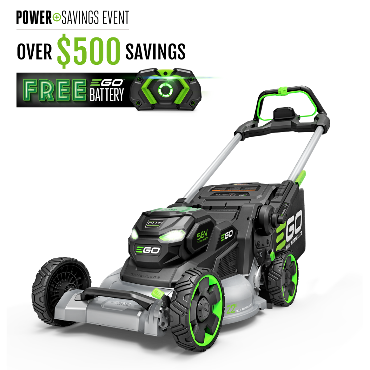 EGO LM2206SP Tondeuse à gazon automotrice Deck Select Cut™ en aluminium de 22 po avec batterie de 10,0 Ah et chargeur turbo de 700 W