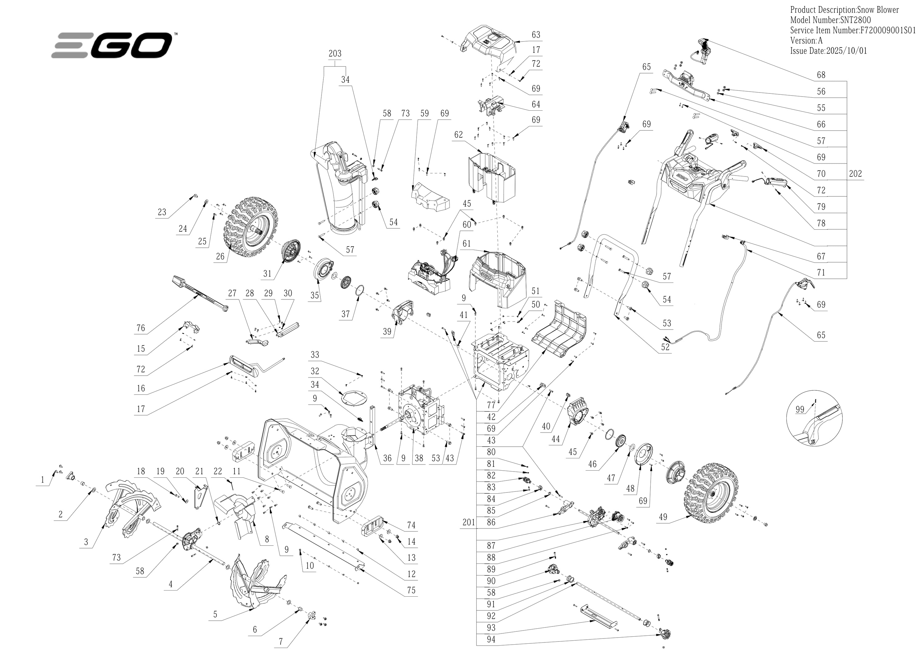 single stage snow blower auger diagram