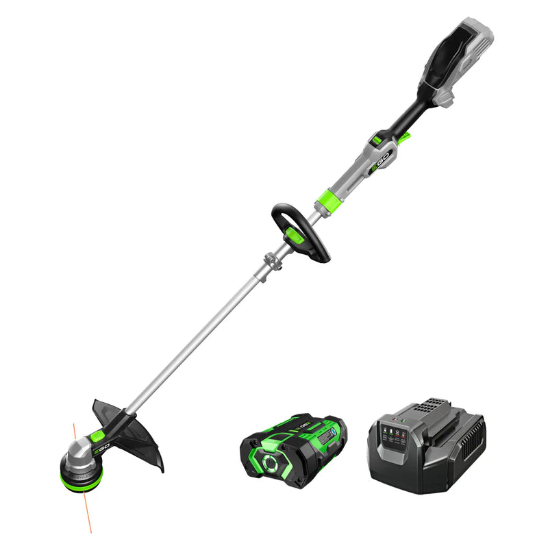 EGO ST1511T Kit coupe-bordure POWERLOAD 15" avec arbre télescopique pliable en aluminium avec batterie 2,5 Ah et chargeur inclus
