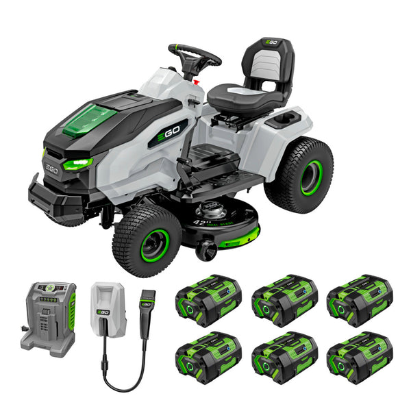 EGO Power+ TR4204 42" T6 Lawn Tractor Riding Lawn Mower with 6 x 6.0Ah Batteries, Turbo Charger, and Charging Adapter